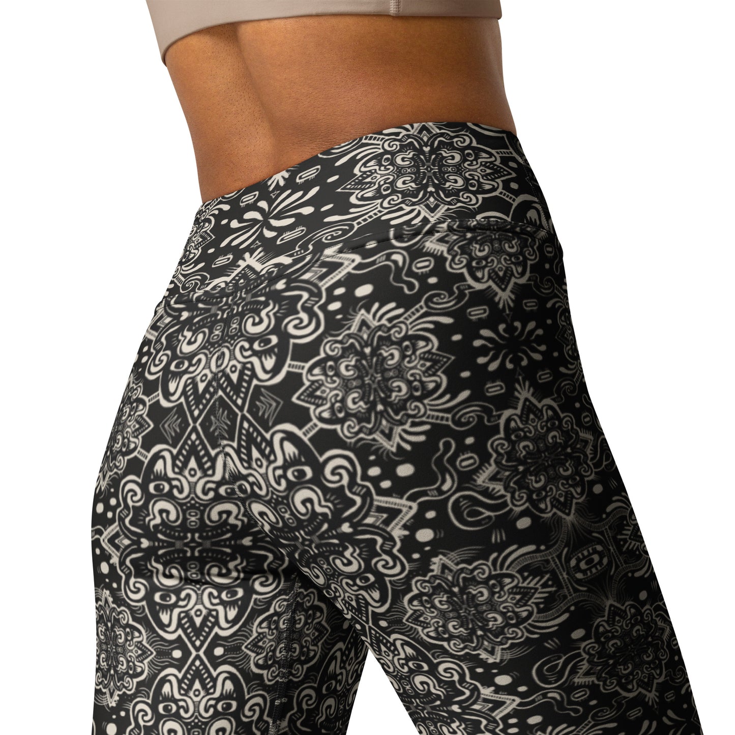 Black and white lucky cat print leggings – Catnip Statement Leggings by Fowl Plays Print Emporium.