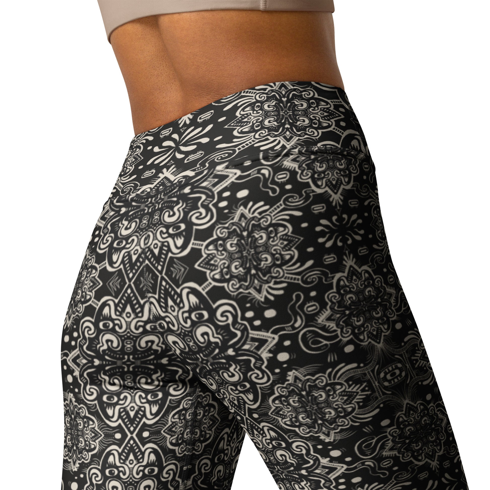 Black and white lucky cat print leggings – Catnip Statement Leggings by Fowl Plays Print Emporium.