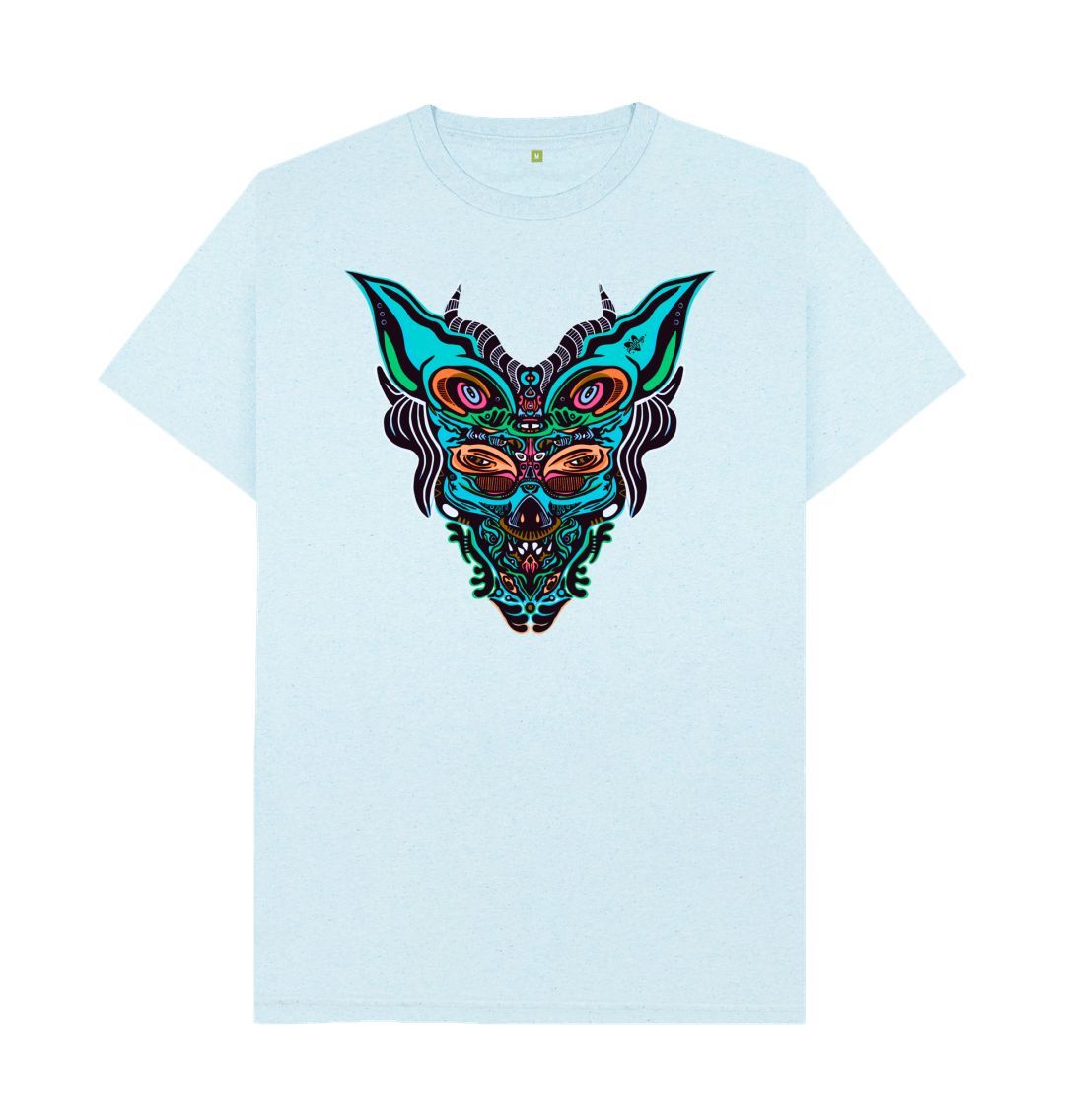 Organic Cotton Light Blue Recycled T-shirt featuring Cyberpunk Dog Boy by Fowl Plays - Sustainable Fashion and Art At Fowl Plays