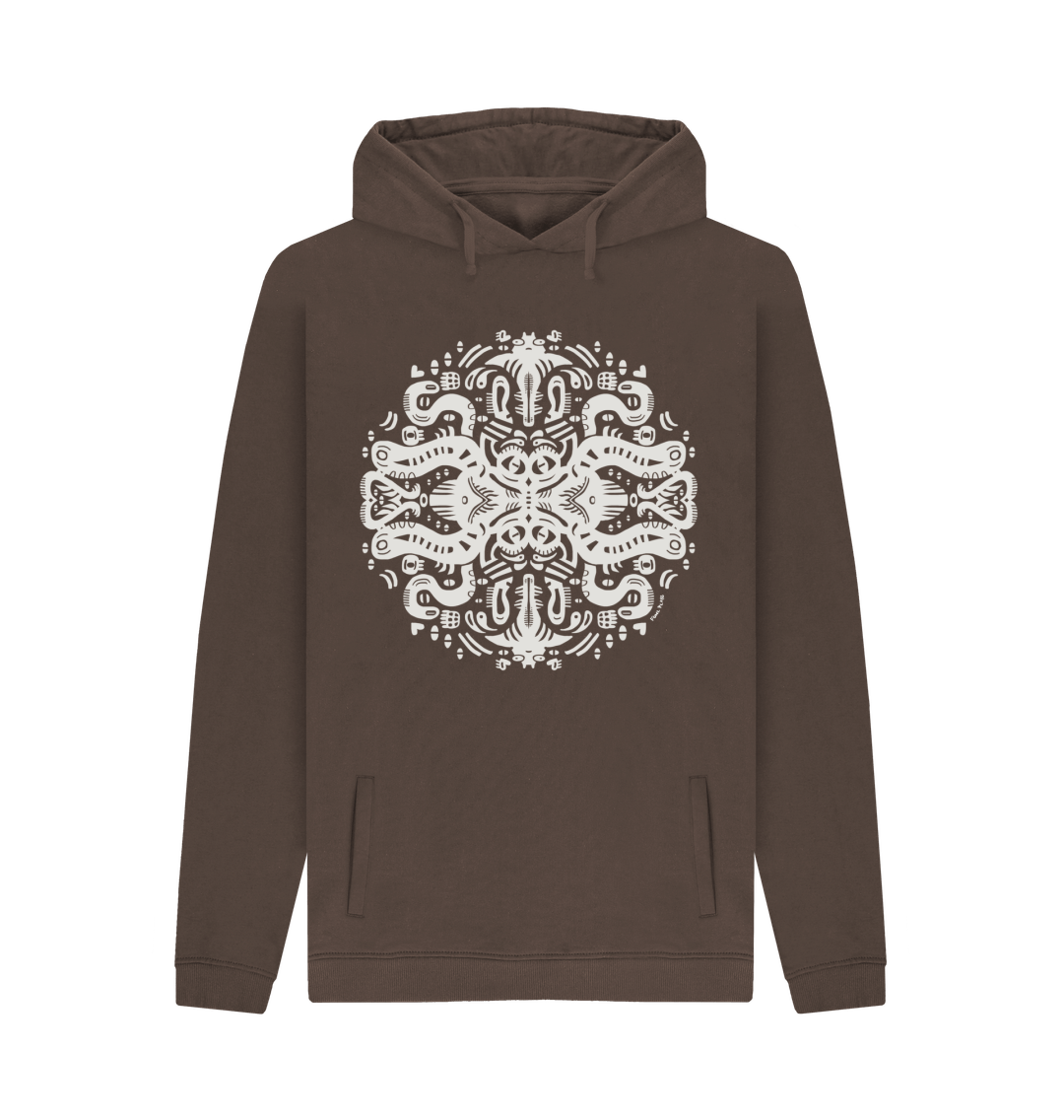 Organic Cotton Chocolate Hoodie featuring Squid Games White Print by Fowl Plays - Sustainable Fashion and Art At Fowl Plays.