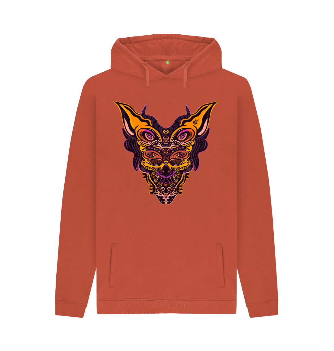 Organic Cotton Rust Hoodie featuring Cyberpunk Dog Boy Rust by Fowl Plays - Sustainable Fashion and Art At Fowl Plays.