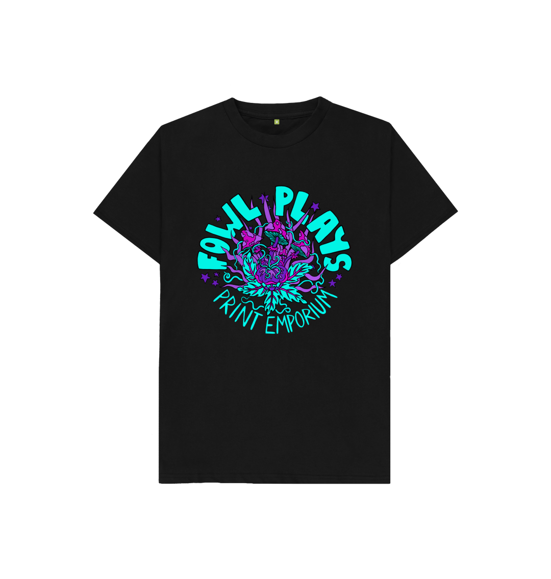 Black Fowl Plays Print Emporium Mushroom Delight Kids Unisex T-shirt Neon