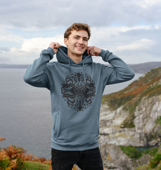 Organic Cotton Stone Blue Hoodie featuring Squid Games by Fowl Plays - Sustainable Fashion and Art At Fowl Plays.