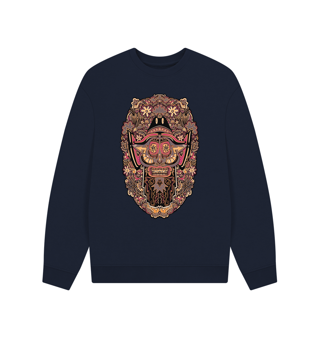 Navy Blue Mushroom Man Unisex Organic Cotton Oversized Sweater Autumn