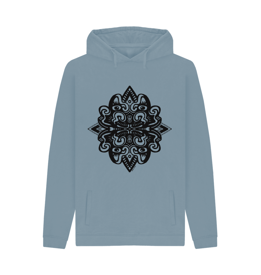 Organic Cotton Stone Blue Hoodie featuring Catnip by Fowl Plays - Sustainable Fashion and Art At Fowl Plays.