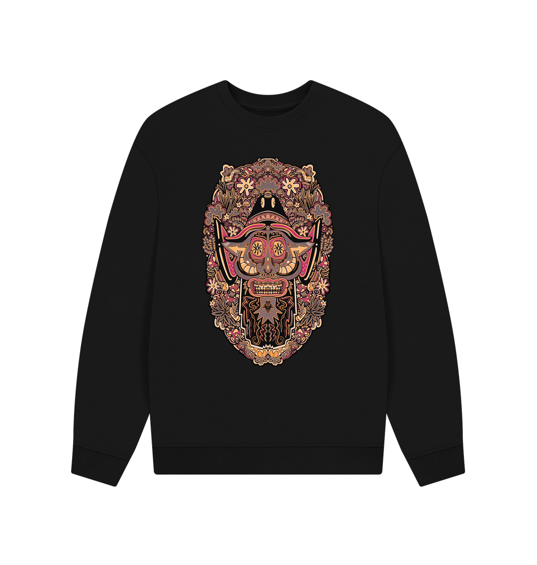 Black Mushroom Man Unisex Organic Cotton Oversized Sweater Autumn