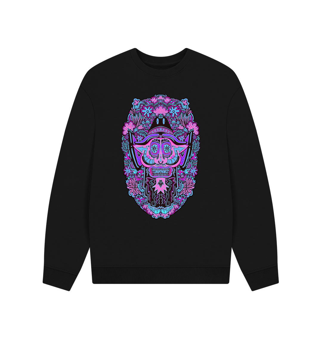 Black Mushroom Man Unisex Organic Cotton Oversized Sweater Neon Pop