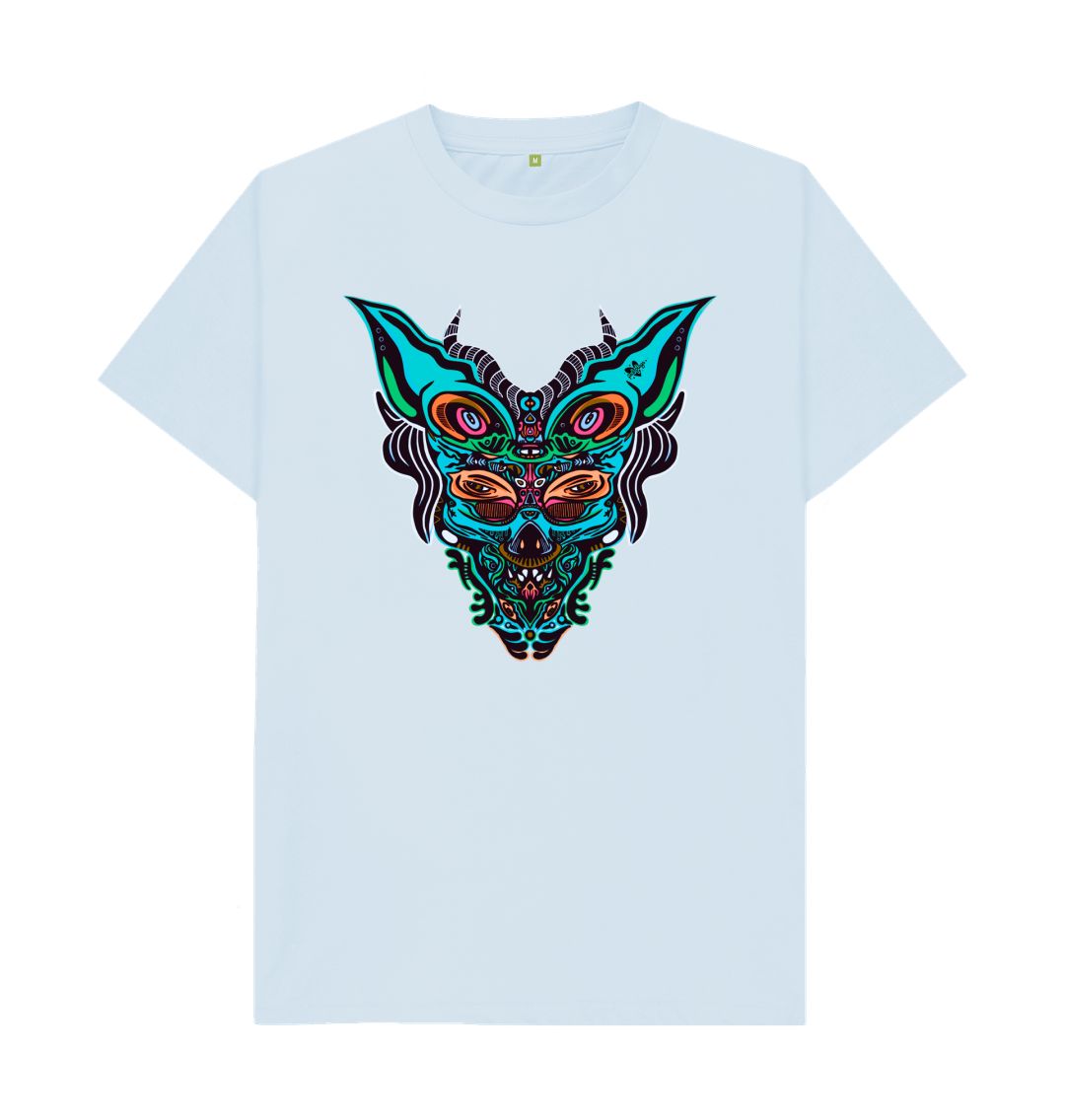 Organic Cotton Sky Blue T-shirt featuring Cyberpunk Dog Boy by Fowl Plays - Sustainable Fashion and Art At Fowl Plays