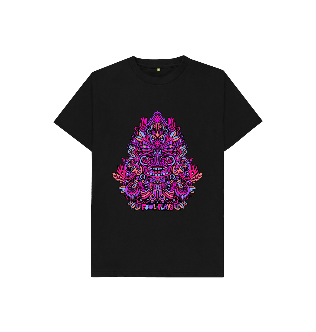 Organic Cotton Black Kids T-shirt featuring Triangular Mask Purple by Fowl Plays - Sustainable Fashion and Art At Fowl Plays