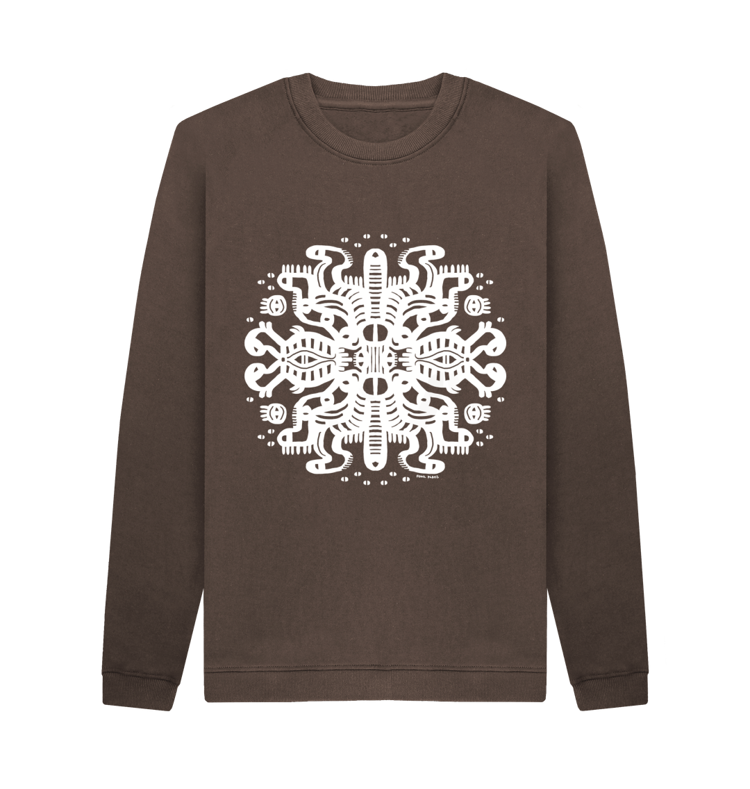 Chocolate Squidmates Organic Cotton Unisex Sweater White Print