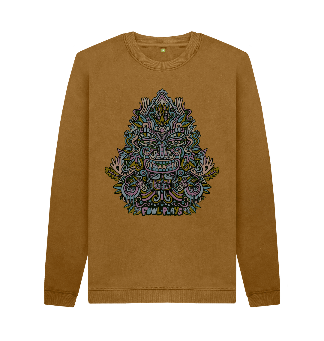 Brown Triangular Mask Organic Cotton Unisex Sweater Autumn