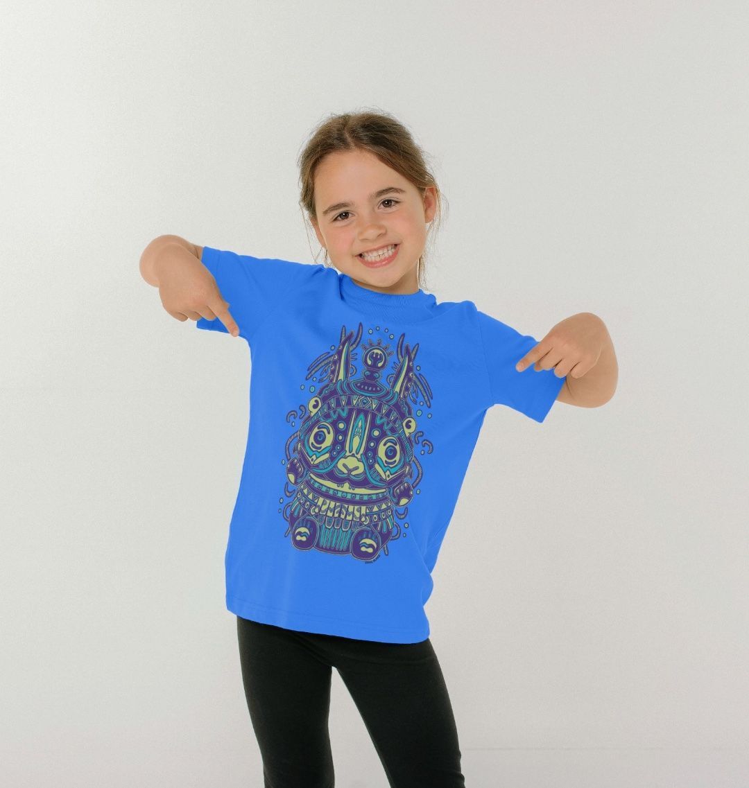 Organic Cotton Bright Blue Kids T-shirt featuring Spirit of The Night by Fowl Plays - Sustainable Fashion and Art At Fowl Plays