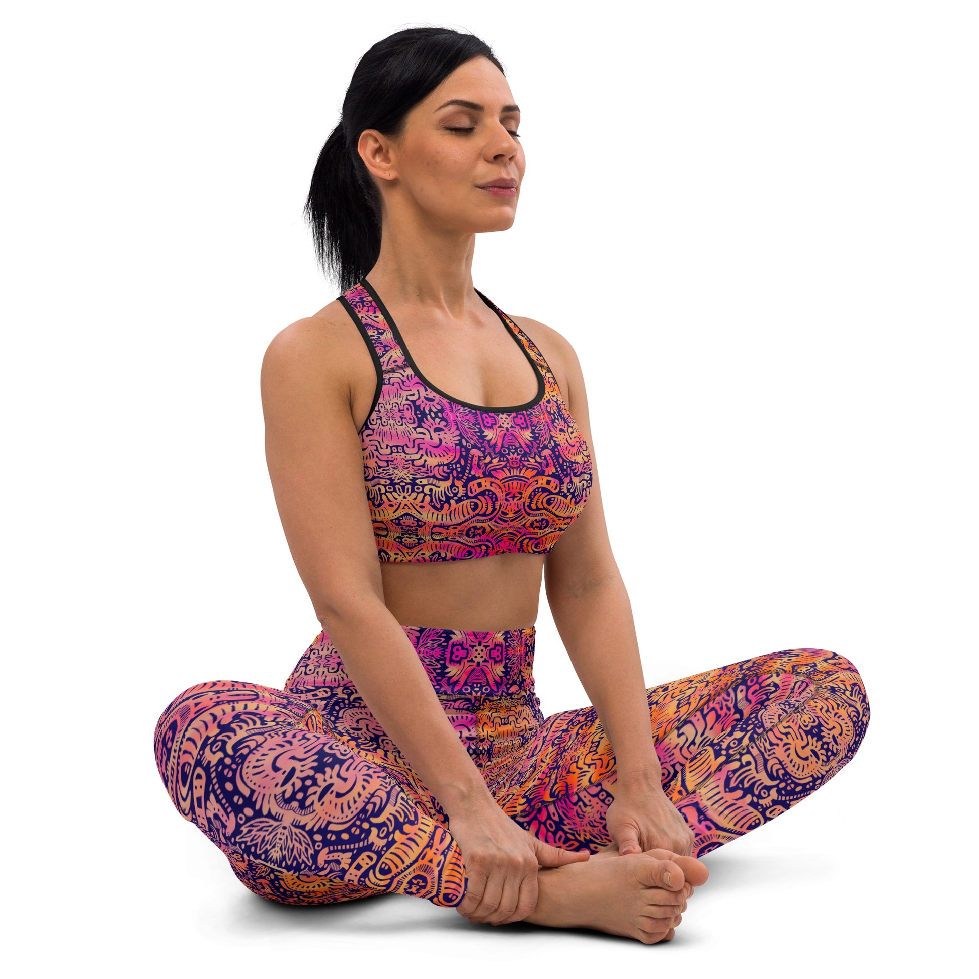 Pink, orange, and purple Ground Up crop top and leggings – Fowl Plays Print Emporium