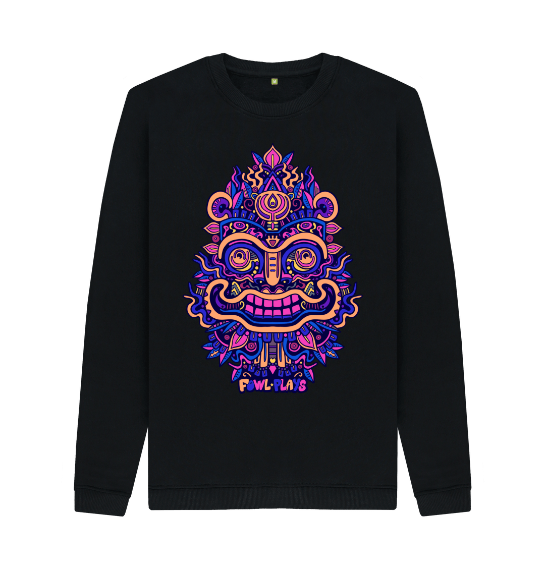 Black Smiling Mask Organic Cotton Unisex Sweater Purple Print