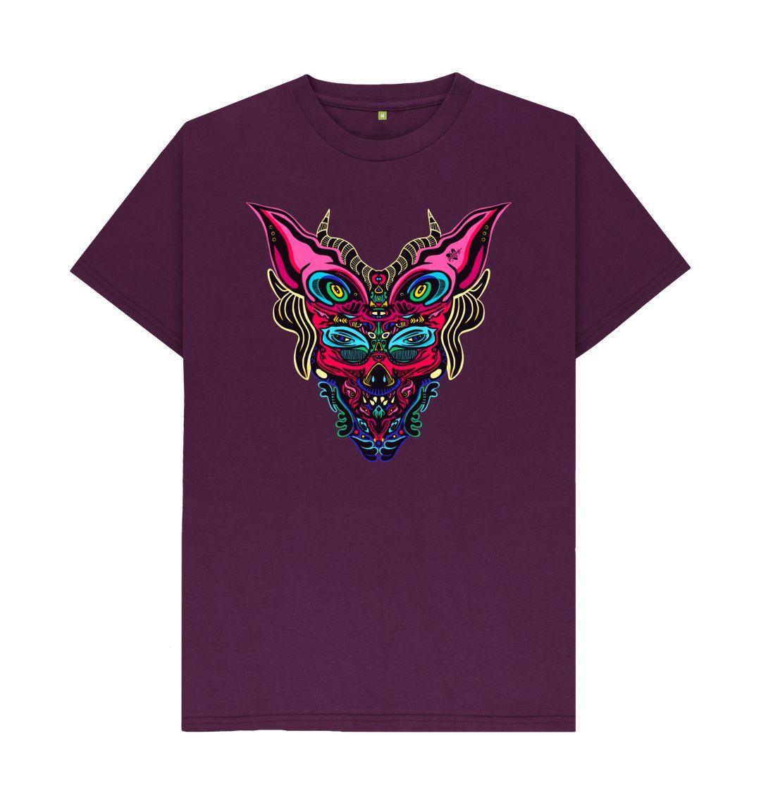 Organic Cotton Purple T-shirt featuring Cyberpunk Dog Boy by Fowl Plays - Sustainable Fashion and Art At Fowl Plays