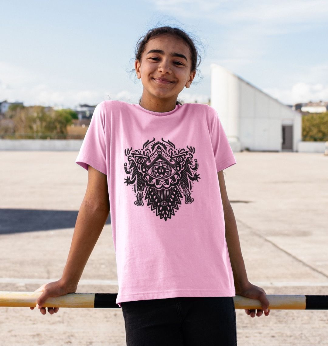 Organic Cotton Pink Kids T-shirt featuring Witch Doctor by Fowl Plays - Sustainable Fashion and Art At Fowl Plays