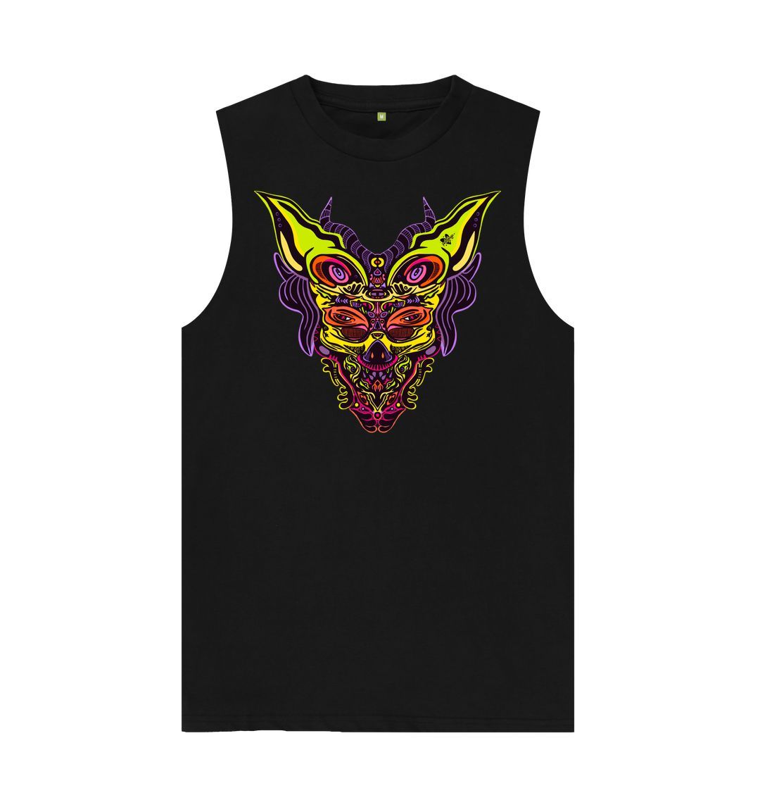 Black Cyberpunk Dog Boy Organic Cotton Mens Vest Rave Edition