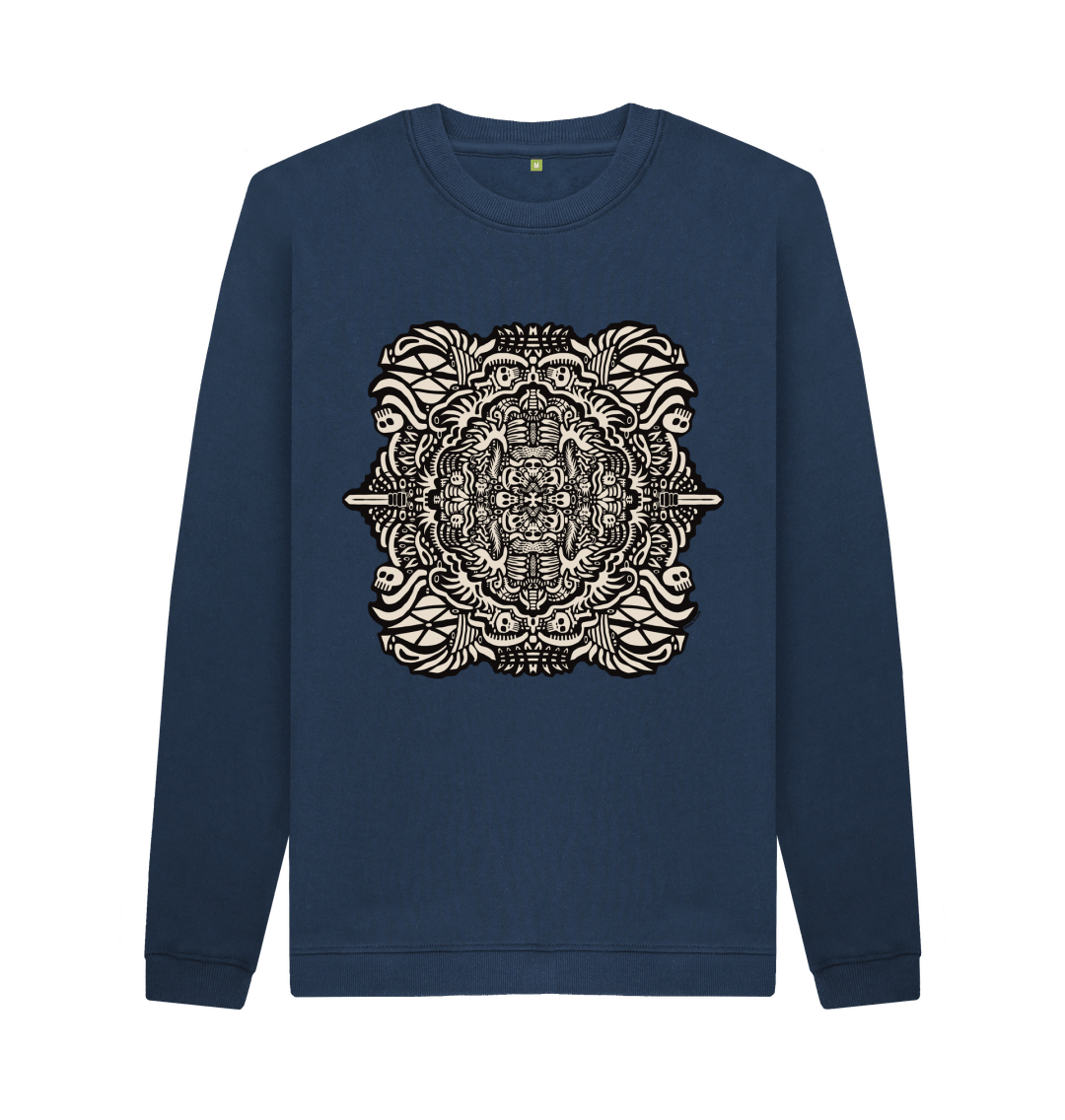 Navy Blue Printed Sweater Front