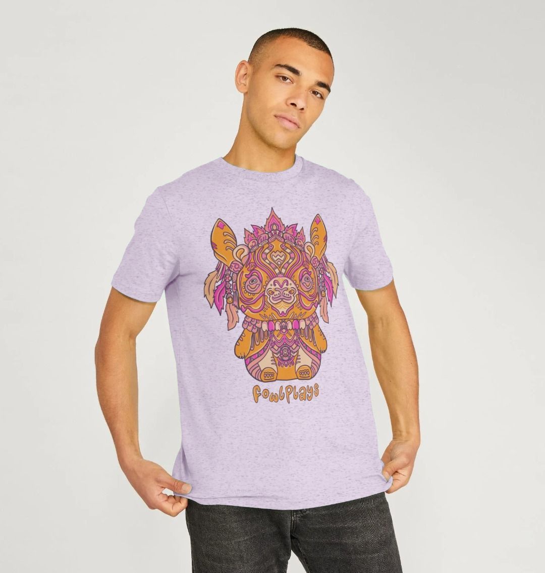 Organic Cotton Light Purple Recycled T-shirt featuring a Bunny Bear Forest Spirit by Fowl Plays - Sustainable Fashion and Art At Fowl Plays