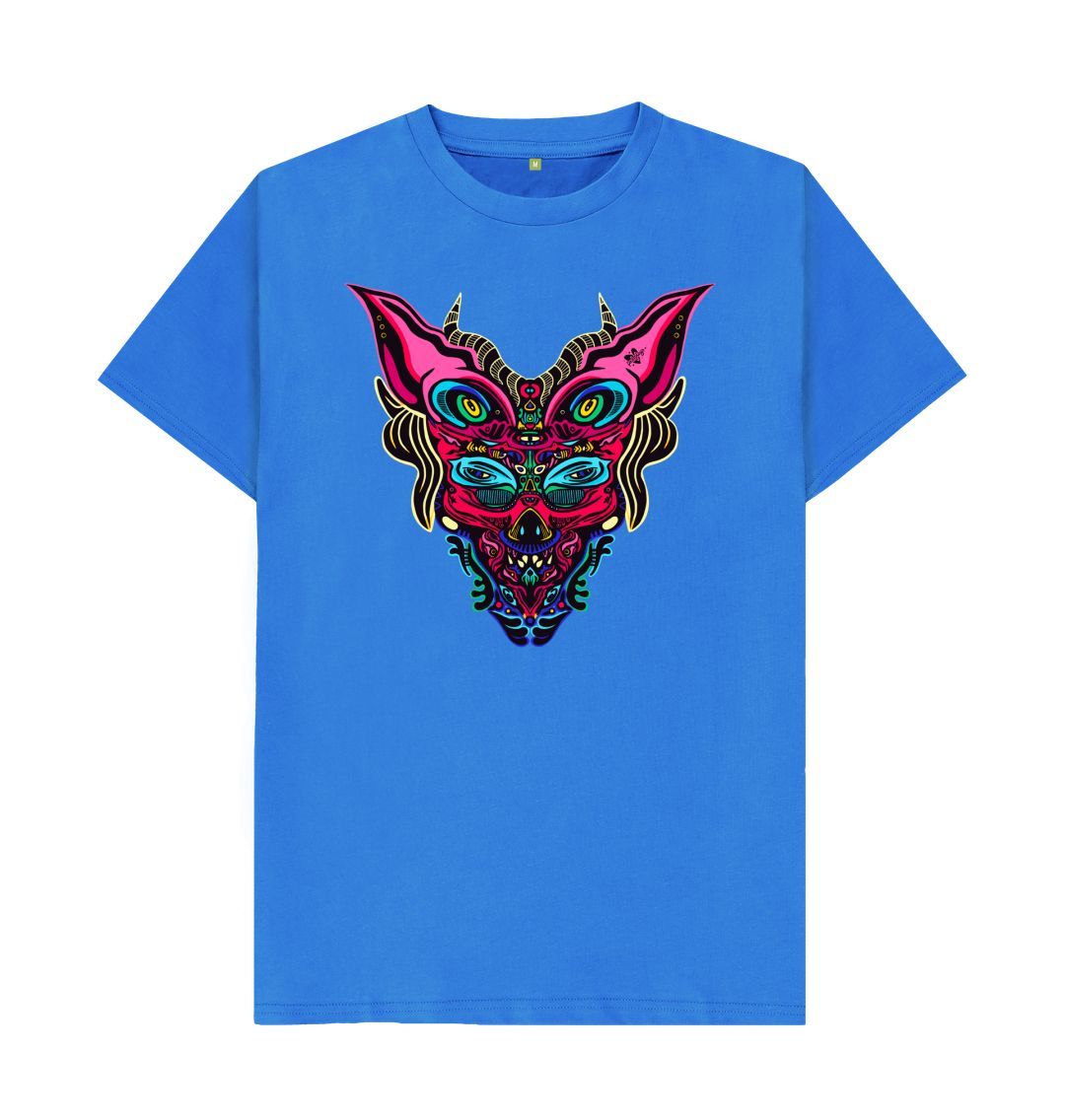 Organic Cotton Bright Blue T-shirt featuring Cyberpunk Dog Boy by Fowl Plays - Sustainable Fashion and Art At Fowl Plays