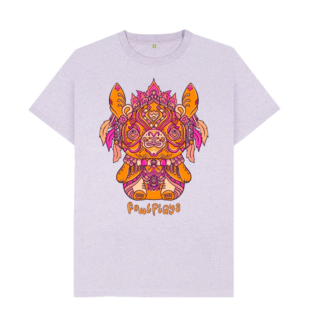 Organic Cotton Light Purple Recycled T-shirt featuring a Bunny Bear Forest Spirit by Fowl Plays - Sustainable Fashion and Art At Fowl Plays