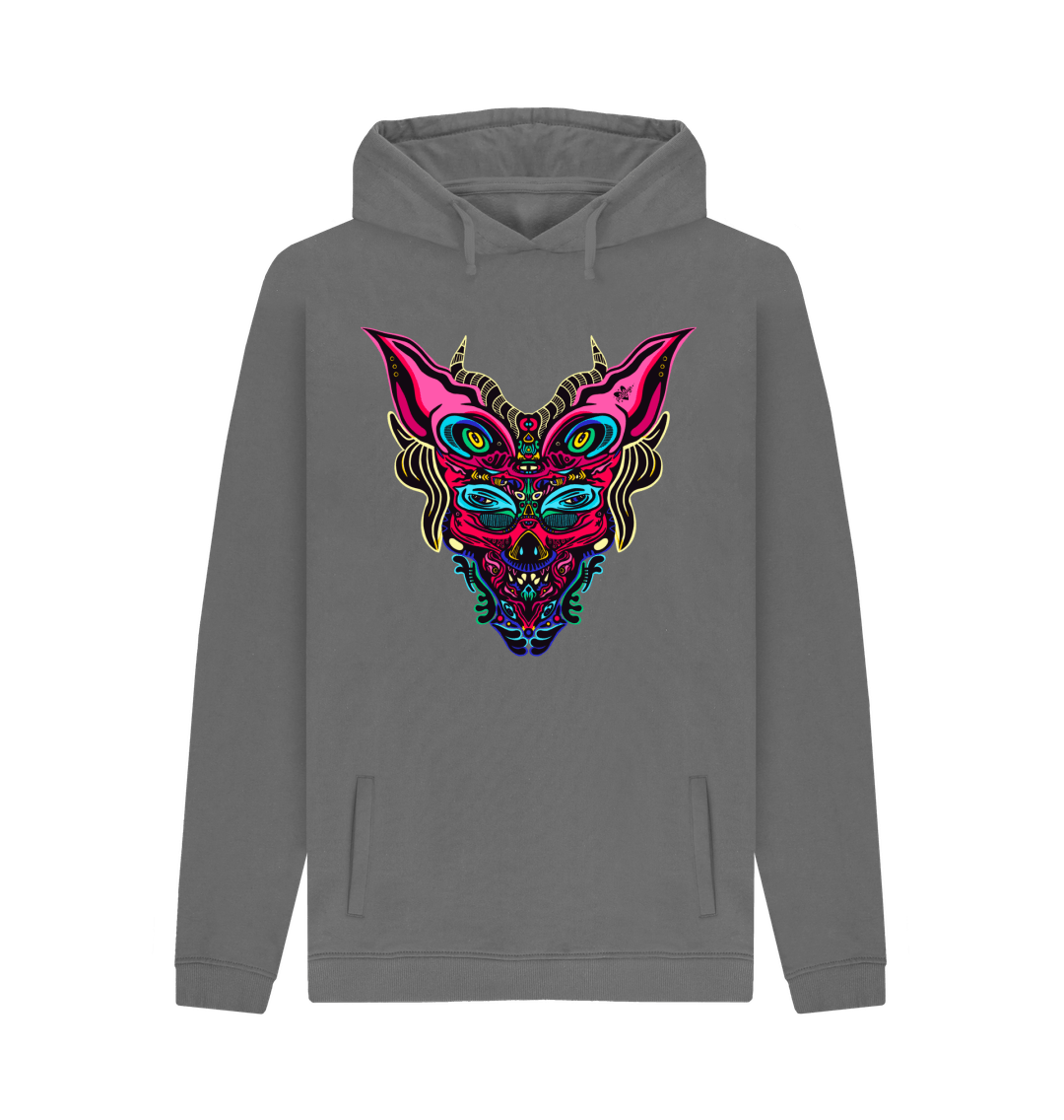 Organic Cotton Slate Grey Hoodie featuring Cyberpunk Dog Boy Pink by Fowl Plays - Sustainable Fashion and Art At Fowl Plays.