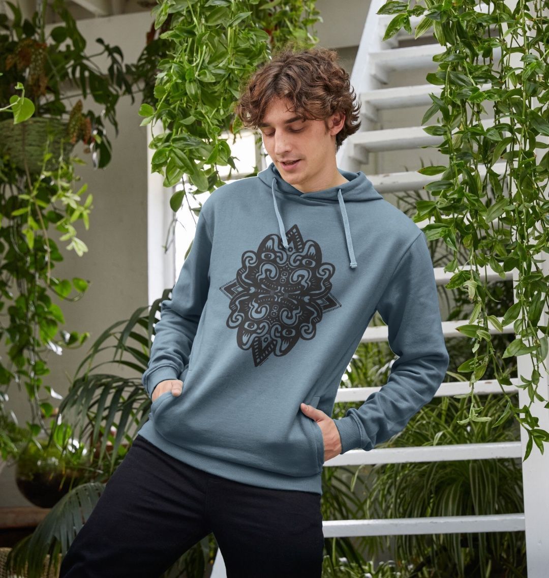 Organic Cotton Stone Blue Hoodie featuring Catnip by Fowl Plays - Sustainable Fashion and Art At Fowl Plays.