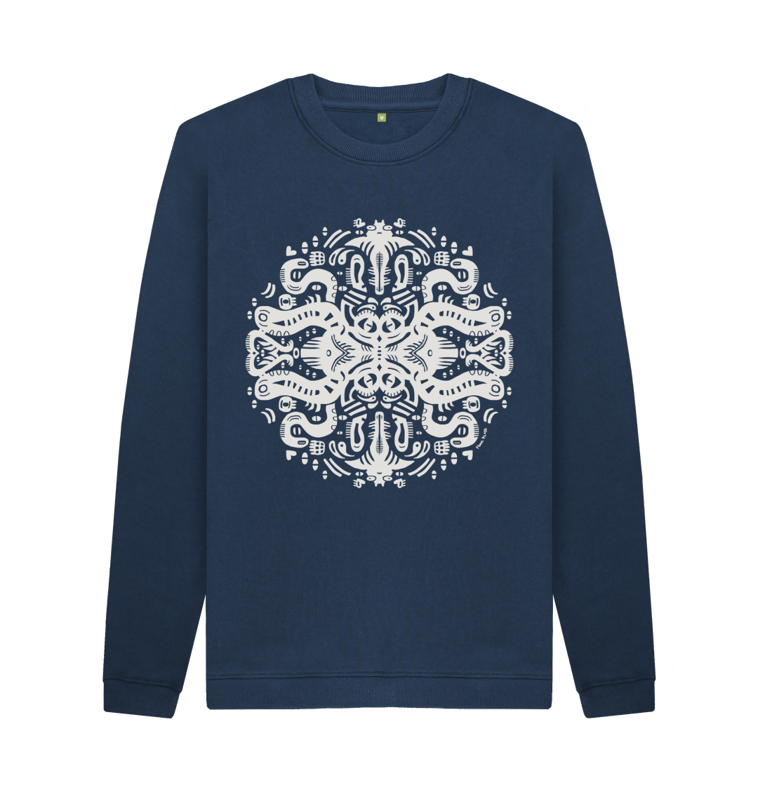 Navy Blue Squid Games Organic Cotton Unisex Sweater White Print