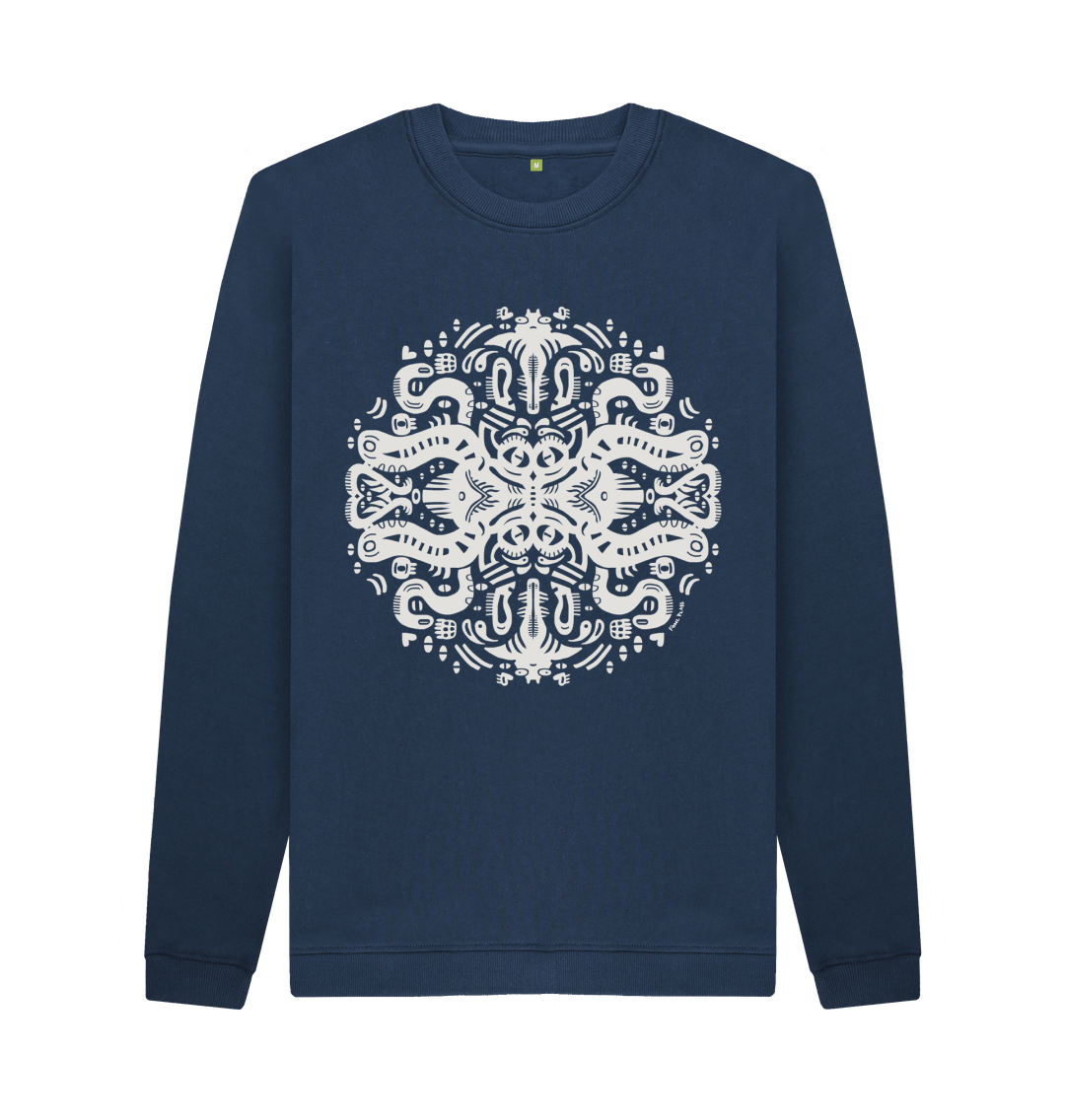 Navy Blue Printed Sweater Front