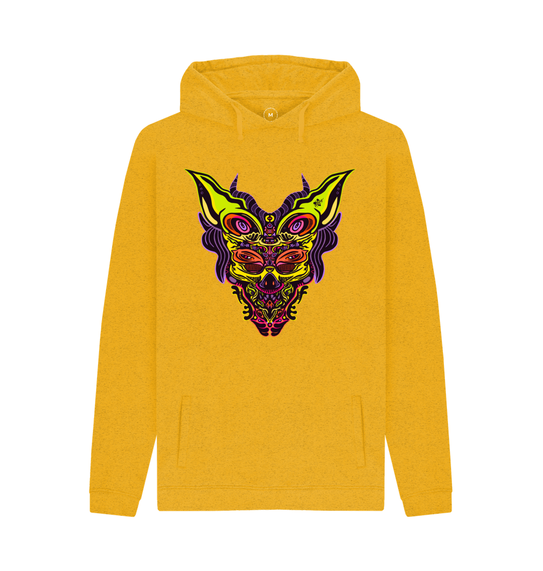 Organic Cotton Sunflower Yellow Recycled Hoodie featuring Cyberpunk Dog Boy Rave by Fowl Plays - Sustainable Fashion and Art At Fowl Plays.