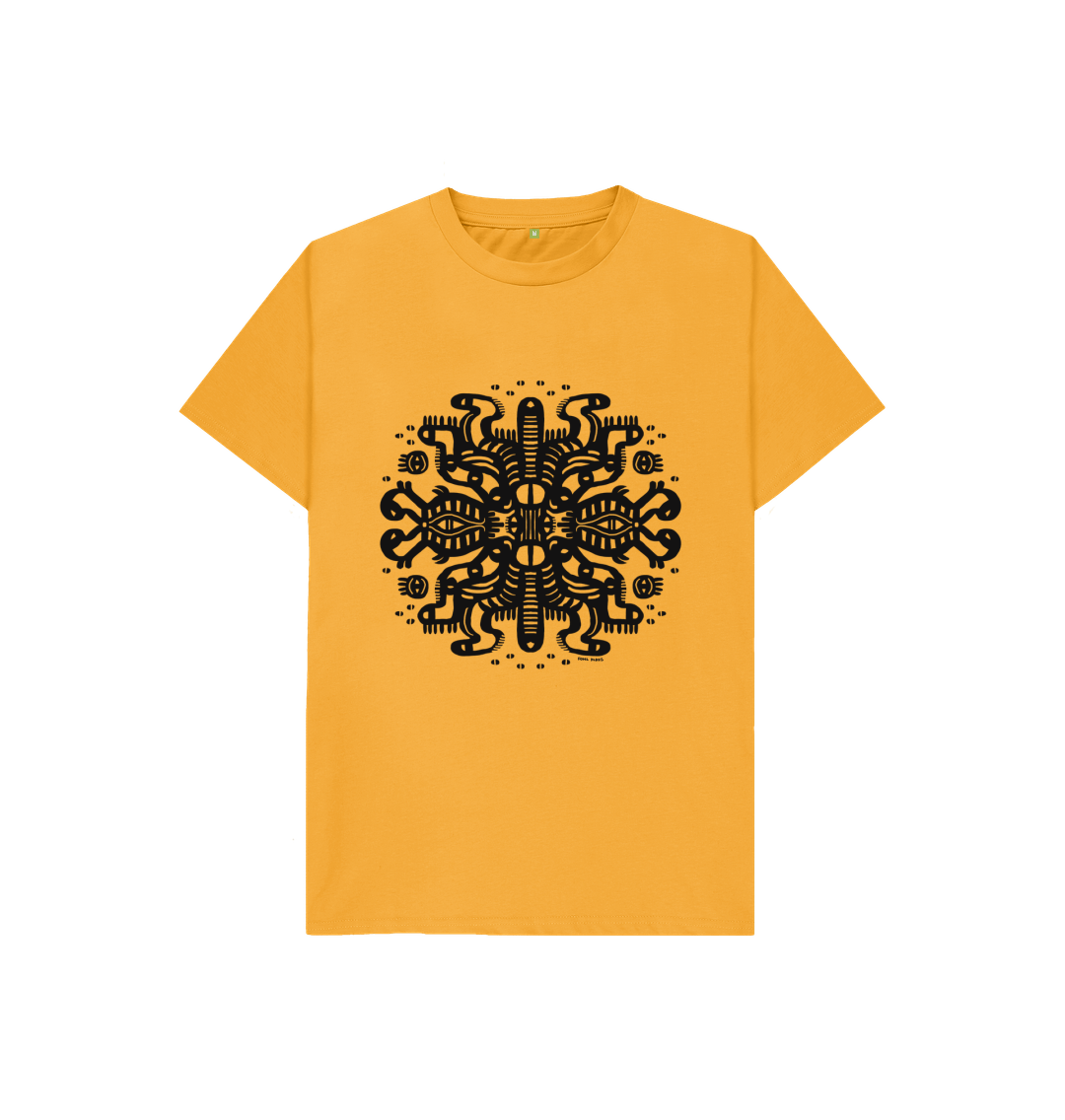 Organic Cotton Mustard Kids T-shirt featuring Squid Mates by Fowl Plays - Sustainable Fashion and Art At Fowl Plays