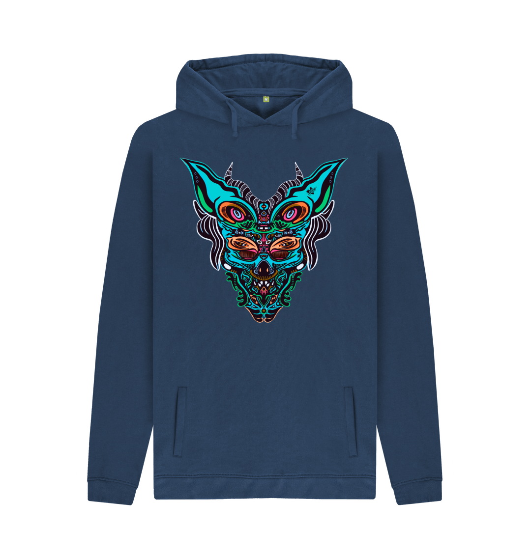 Navy Cyberpunk Dog Boy Organic Cotton Unisex Hoodie Blue