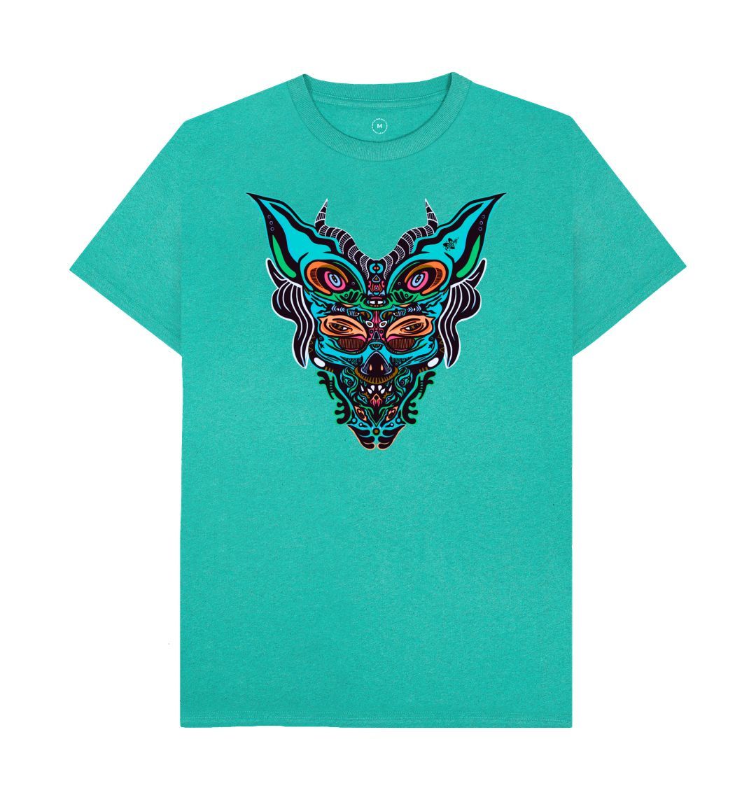 Organic Cotton Seagrass Green Recycled T-shirt featuring Cyberpunk Dog Boy by Fowl Plays - Sustainable Fashion and Art At Fowl Plays