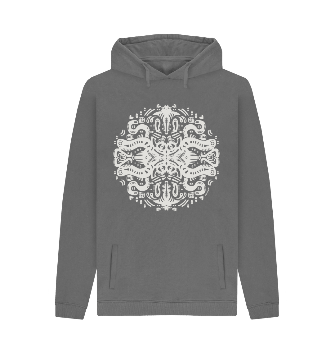 Organic Cotton Slate Grey Hoodie featuring Squid Games White Print by Fowl Plays - Sustainable Fashion and Art At Fowl Plays.