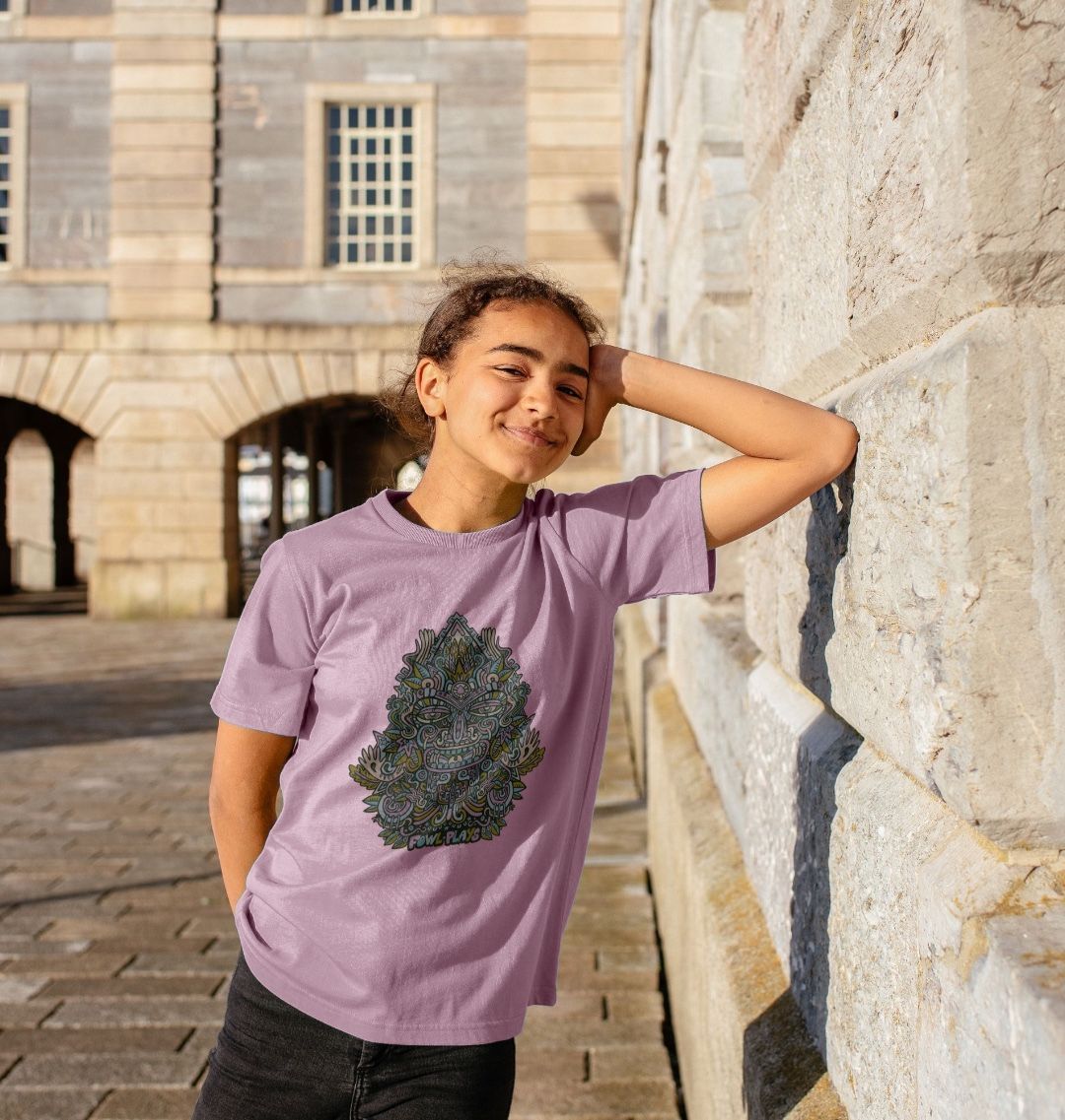 Organic Cotton Mauve Kids T-shirt featuring Triangular Mask Autumn by Fowl Plays - Sustainable Fashion and Art At Fowl Plays