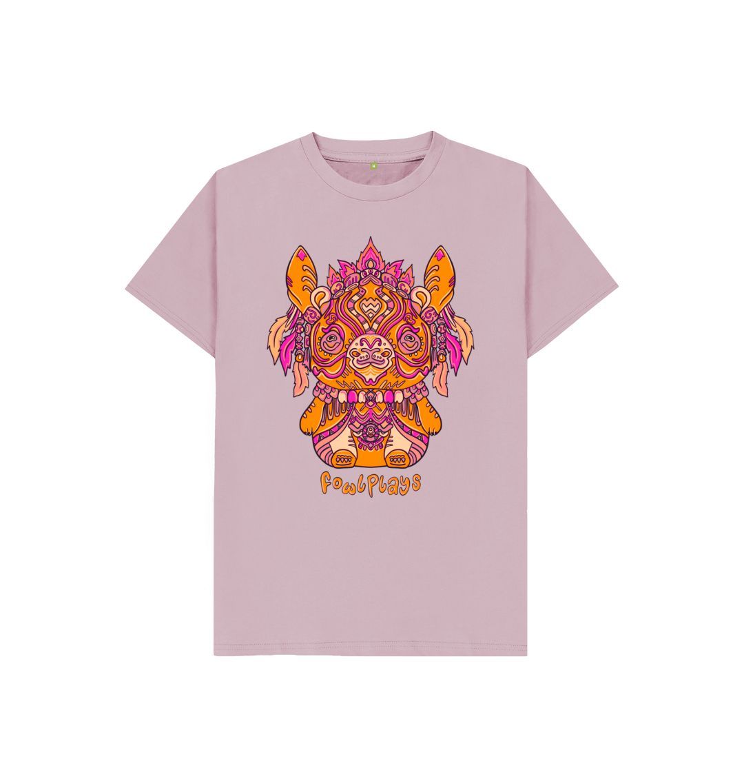 Organic Cotton Mauve Kids T-shirt featuring a Bunny Bear Forest Spirit by Fowl Plays - Sustainable Fashion and Art At Fowl Plays.