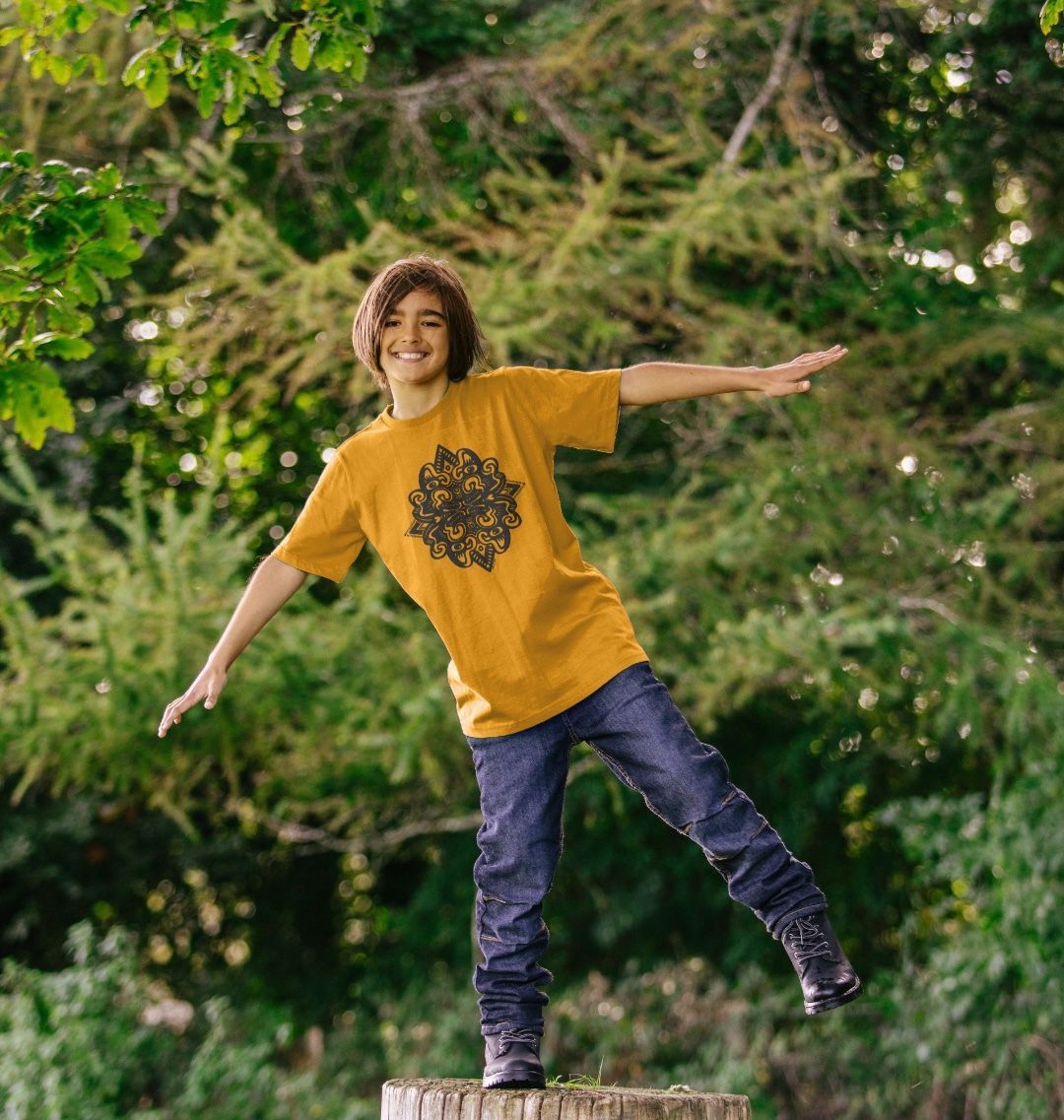 Organic Cotton Mustard Kids T-shirt featuring Catnip by Fowl Plays - Sustainable Fashion and Art At Fowl Plays