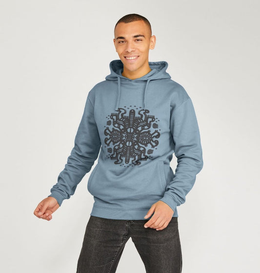 Organic Cotton Stone Blue Hoodie featuring Squidmates by Fowl Plays - Sustainable Fashion and Art At Fowl Plays.