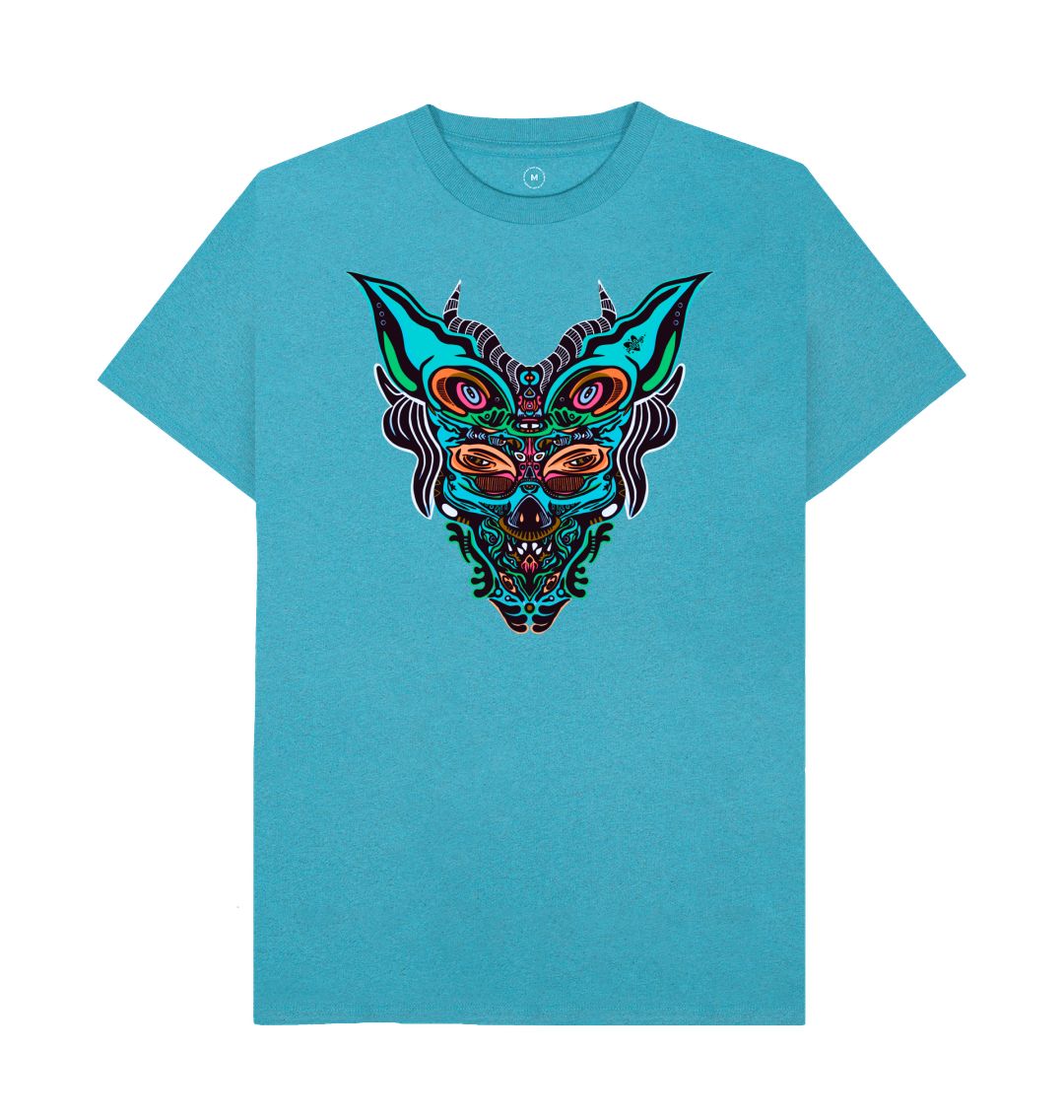 Organic Cotton Ocean Blue Recycled T-shirt featuring Cyberpunk Dog Boy by Fowl Plays - Sustainable Fashion and Art At Fowl Plays