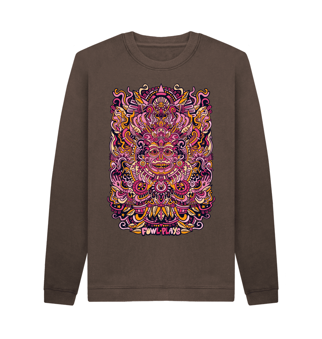 Chocolate Psychedelic Mask Organic Cotton Unisex Sweater Fire Print