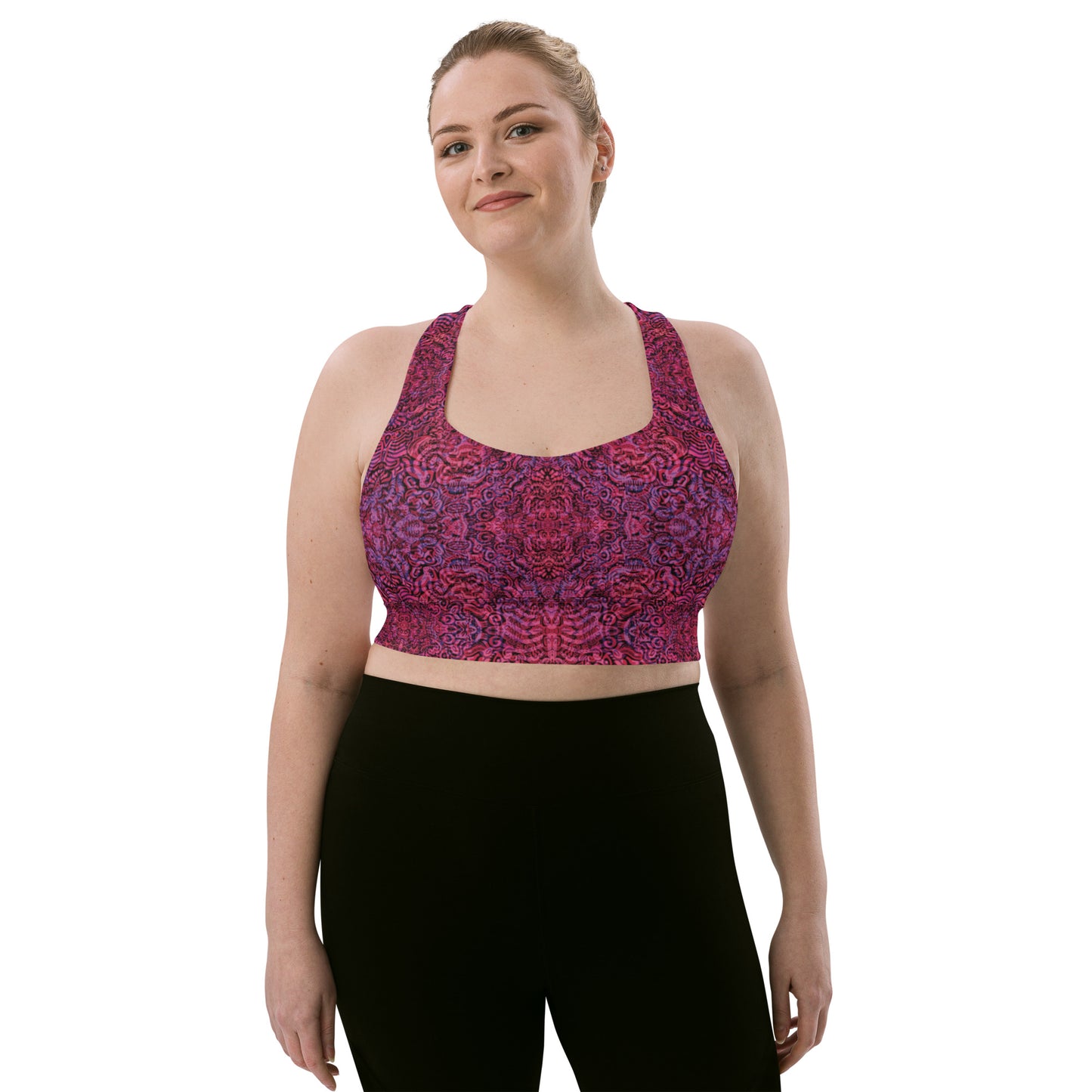 Purple and magenta bones print crop top – Magenta Bones Edition by Fowl Plays Print Emporium. plus size sports bra