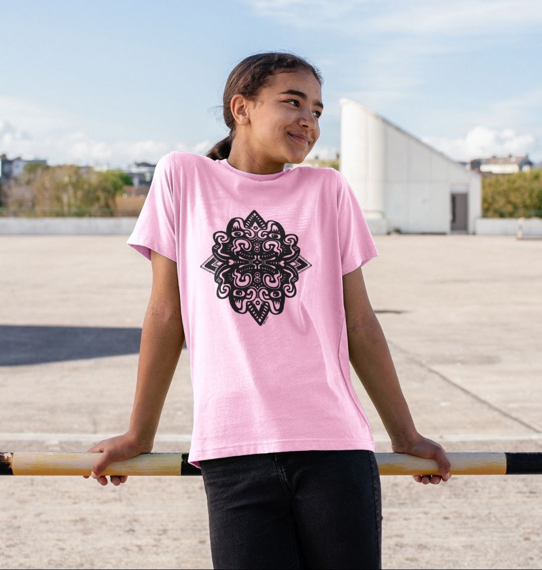 Organic Cotton Pink Kids T-shirt featuring Catnip by Fowl Plays - Sustainable Fashion and Art At Fowl Plays