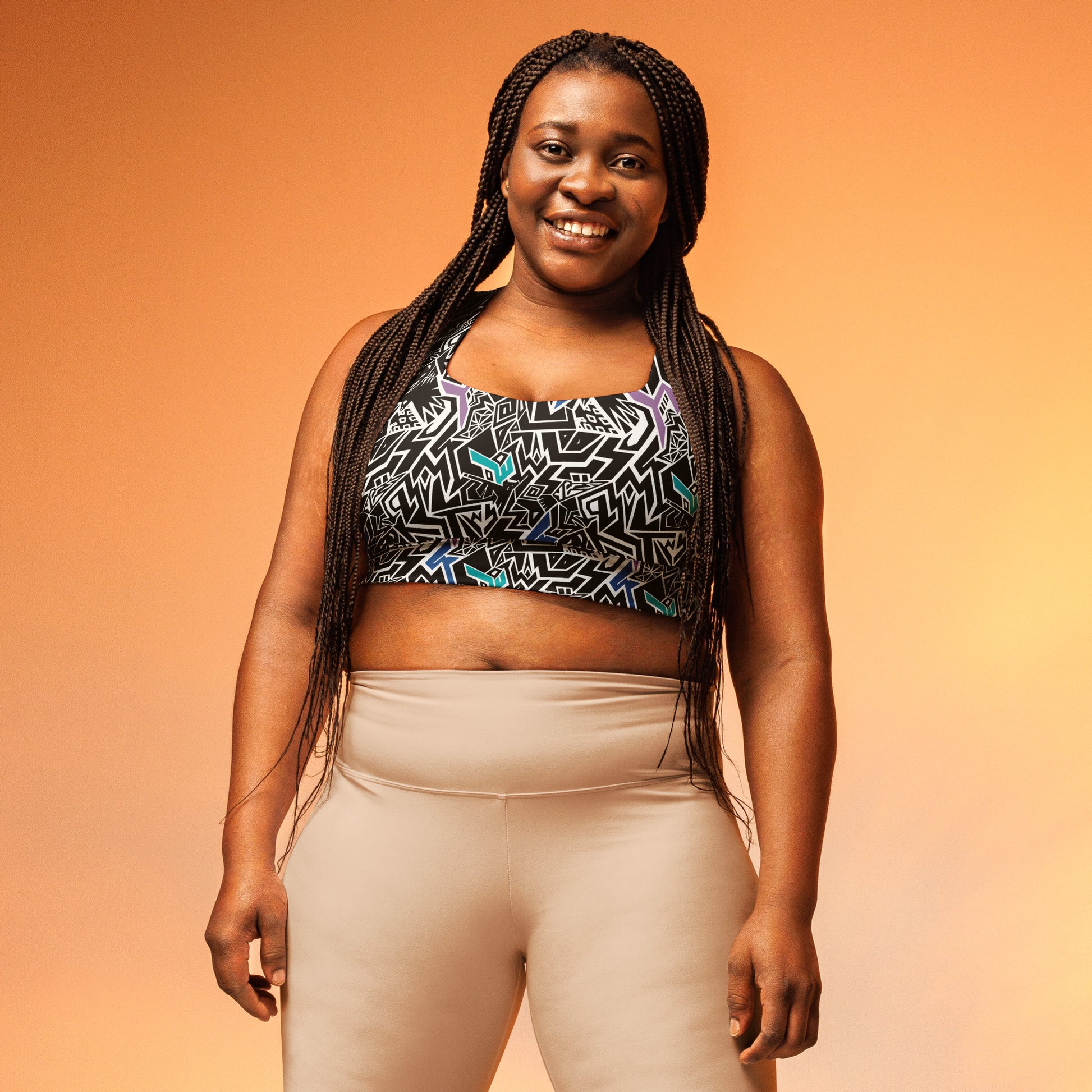 White, black, and purple Smile At Life crop top sports bra – Fowl Plays Print Emporium. plus size sports bra