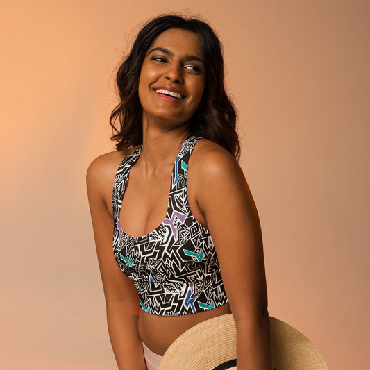 White, black, and purple Smile At Life crop top sports bra – Fowl Plays Print Emporium