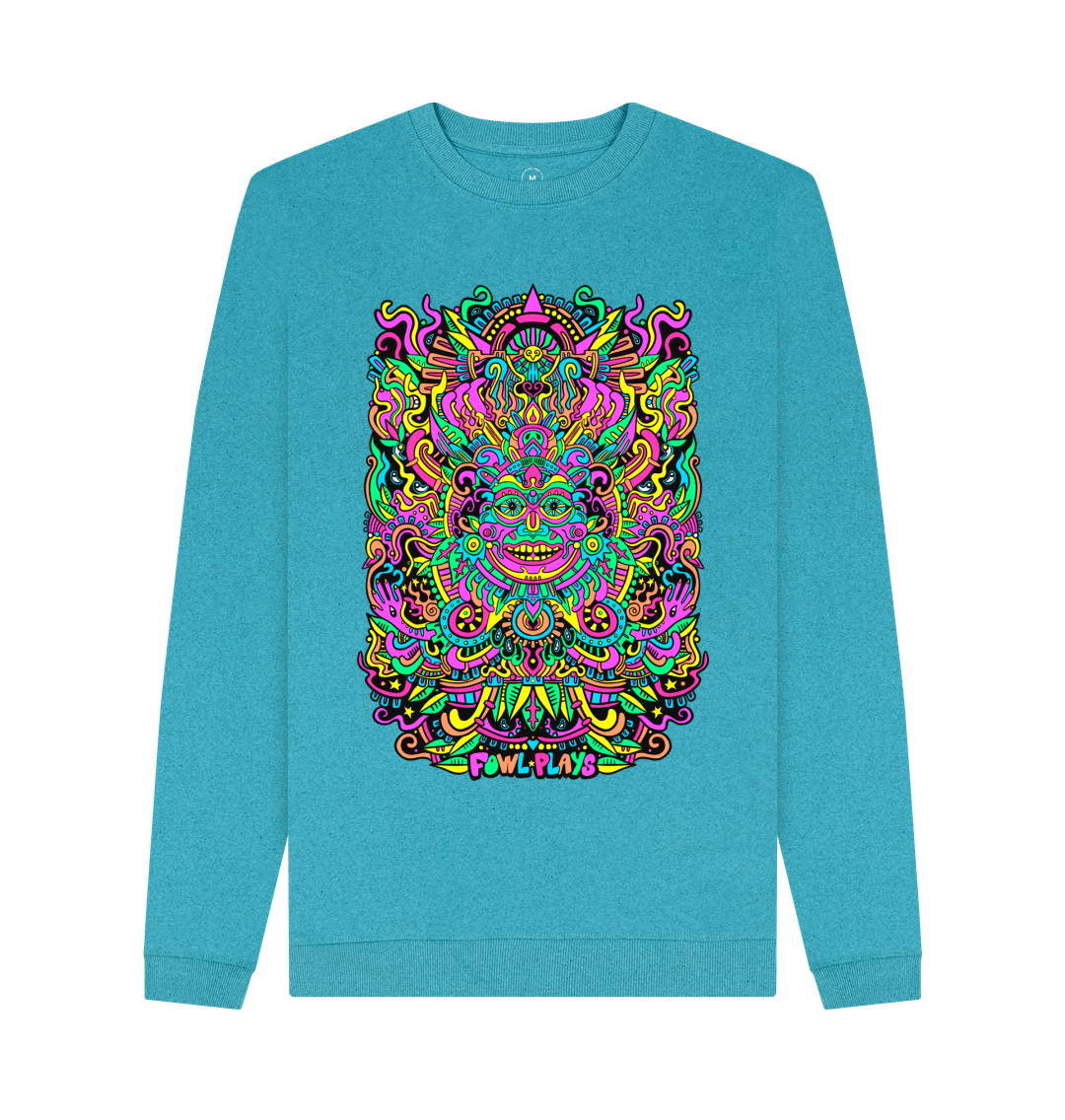 Ocean Blue Psychedelic Mask Unisex Organic Cotton Sweater Pastel Print