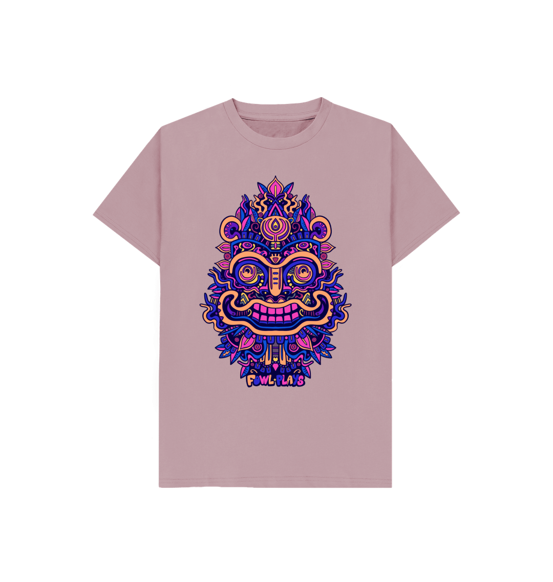 Organic Cotton Mauve Kids T-shirt featuring Smiling Mask Purple by Fowl Plays - Sustainable Fashion and Art At Fowl Plays