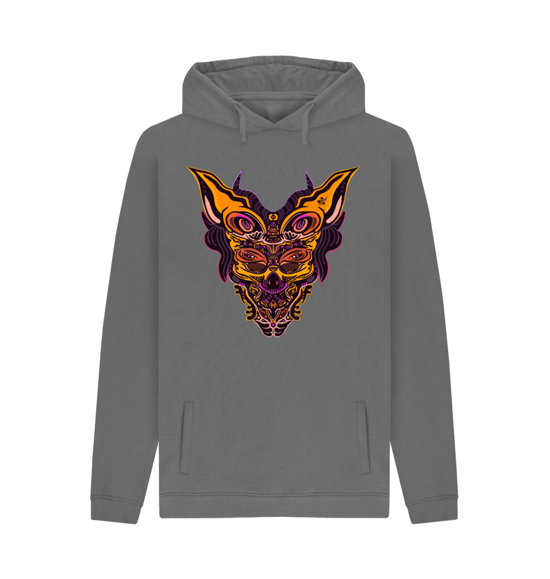 Organic Cotton Slate Grey Hoodie featuring Cyberpunk Dog Boy Rust by Fowl Plays - Sustainable Fashion and Art At Fowl Plays.