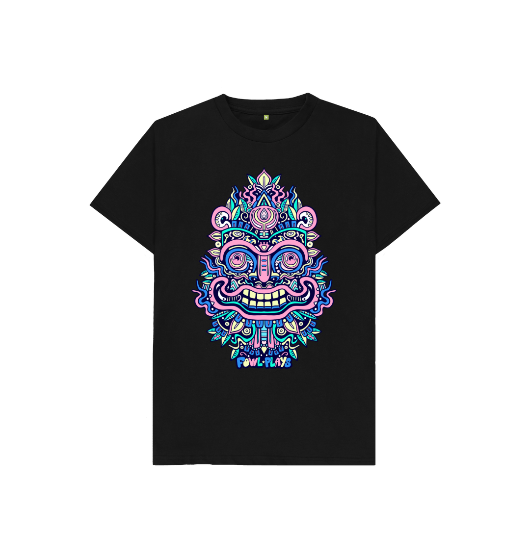 Organic Cotton Black Kids T-shirt featuring Smiling Mask Pastel by Fowl Plays - Sustainable Fashion and Art At Fowl Plays