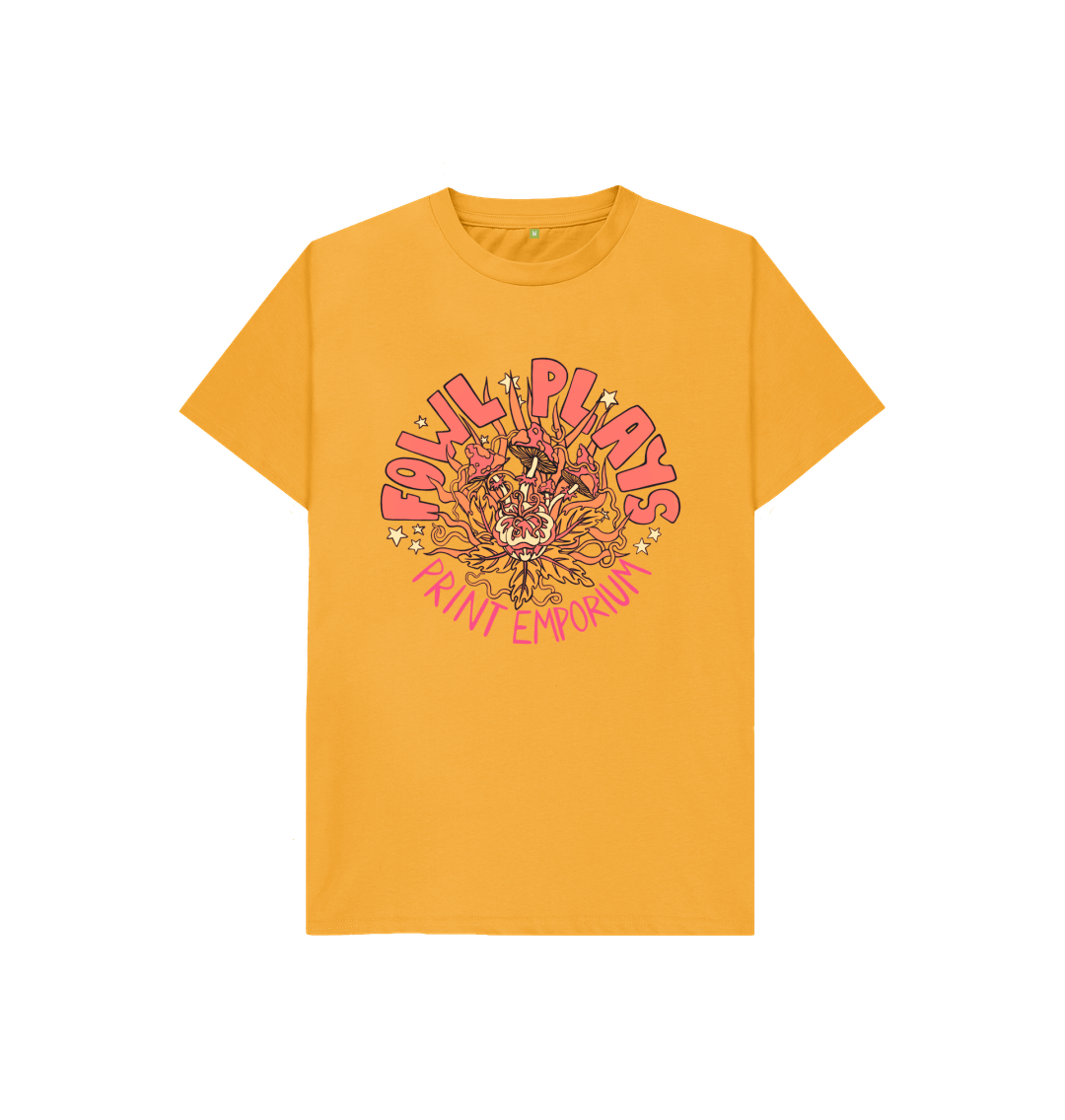 Mustard Fowl Plays Print Emporium Mushroom Delight Kids Unisex T-shirt Pink