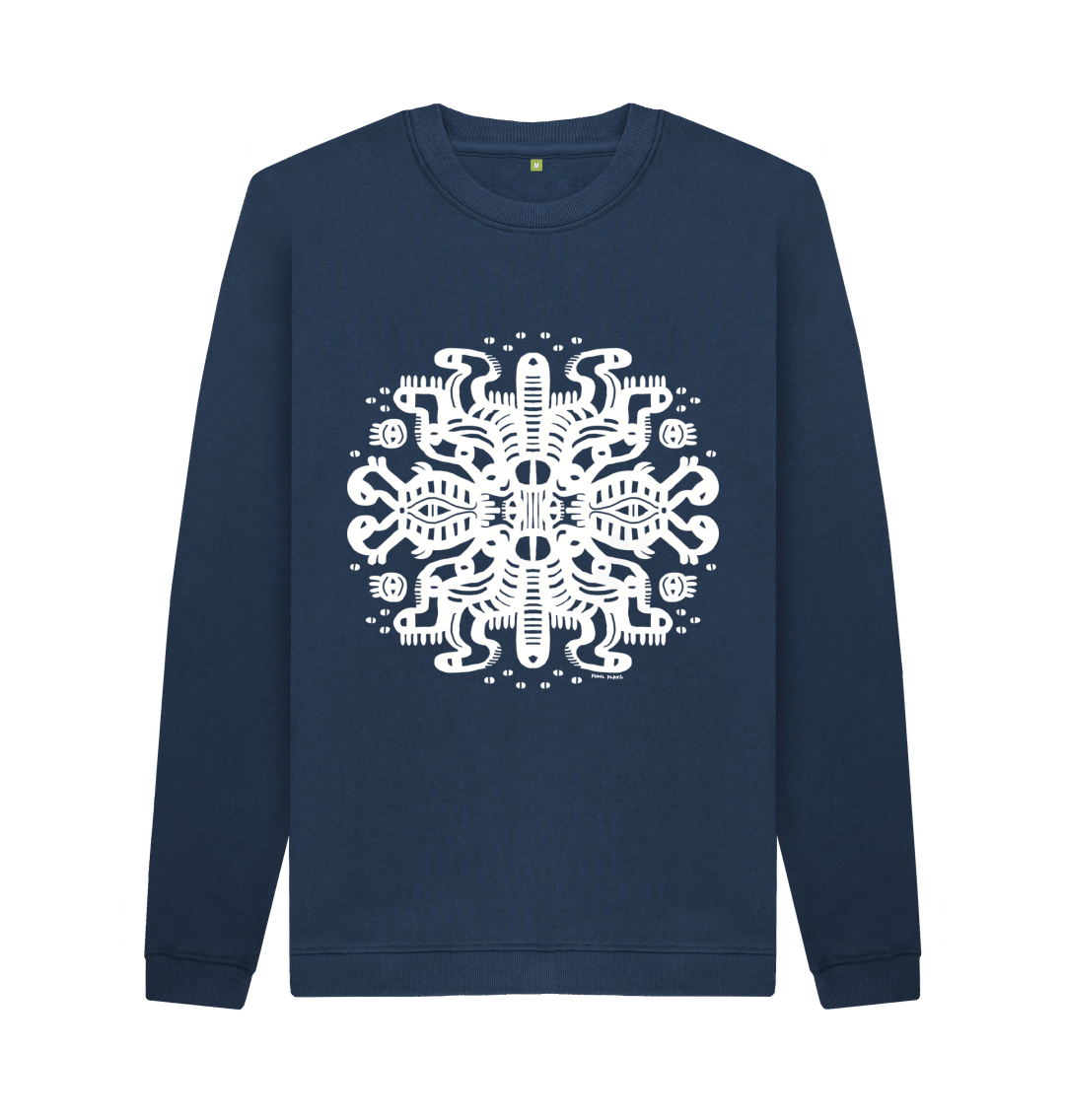 Navy Blue Squidmates Organic Cotton Unisex Sweater White Print